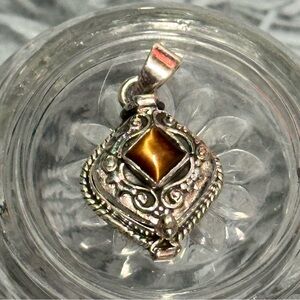 Tiger Eye Stone Pill Box Pendant in Sterling Silver 925